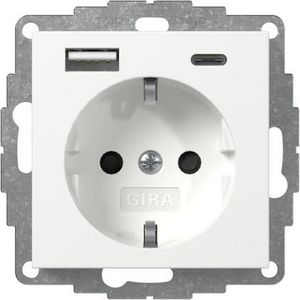 wandcontactdoos met randaarde Safety Plus USB-voeding 2-voudig type A/C System 55 zuiver wit