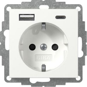 wandcontactdoos met randaarde Safety Plus USB-voeding 2-voudig type A/C System 55 zuiver wit m