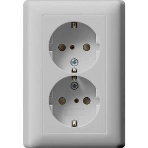 2-voudig wandcontactdoos met randaarde Safety Plus + v.afd.pl. System 55 grijs m