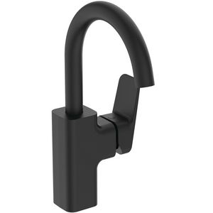 Wastafelmengkraan hoge uitloop z. waste silk black Ceraplan