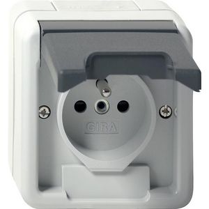 wandcontactdoos aardpen KD + SP spatwaterdicht opbouw grijs