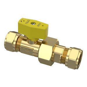 Gaskogelkraan 15mm knel x koppeling 15mm knel DN12 Gastec QA