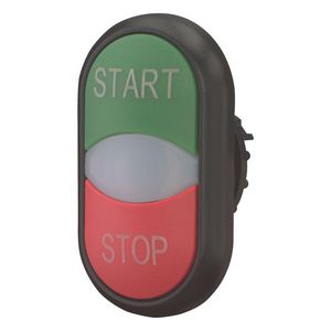 Dubb.drukknop+sign.lamp groen Start/wit/rood Stop zw VVE=5