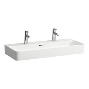 Wast. 950x420mm 2 kraangt. met overloop gesl.onderzijde lcc-wit