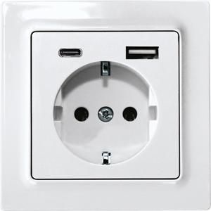 Wandct.doos m. randaarde,E-Design,55x55 mm,USB-A+USB-C,helde