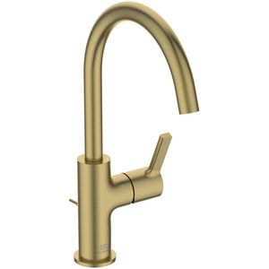 Joy wastafelmengkraan 5l/min. met hoge uitloop met waste brushed gold (mat goudkleurig)