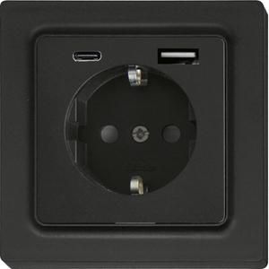 Wandct.doos m. randaarde,E-Design,55x55 mm,USB-A+USB-C,antra