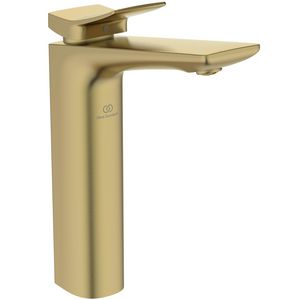 Conca verhoogde wastafelmengkraan met waste brushed gold (mat goudkleurig)
