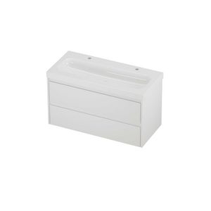 Haga Set polystone Mezza wastafel met 2 kraangaten en onderkast symmetrisch 1000x460x580mm glans wit/mat wit