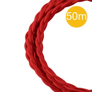 Lengte a 50m. Textielsnoer gedraaid 3C 3x0,75mm² rood