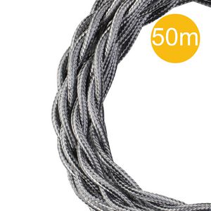 Lengte a 50m. Textielsnoer gedraaid 3C 3x0,75mm² zilver