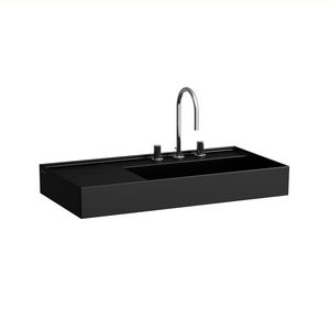 Wastafel met afleg links met verborgen afvoer Zwart mat H8103397161111