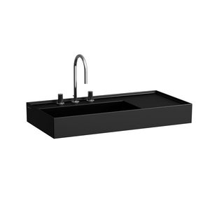 Wastafel met afleg rechts met verborgen afvoer Zwart mat H8103387161111
