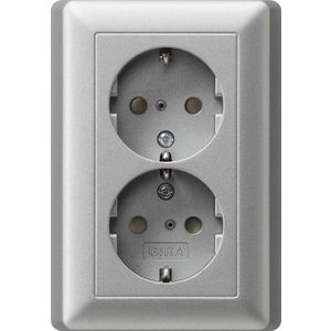 2-voudig wandcontactdoos met randaarde Safety Plus + v.afd.pl. System 55 kl.alum.