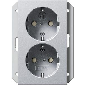 2-voudig wandcontactdoos met randaarde Safety Plus v. IB-doos 1-voudig System 55 kl.alum.