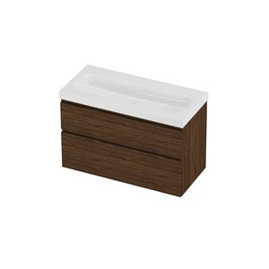 Haga Set polystone Mezza wastafel zonder kraangat en onderkast a-symmetrisch 1000x460x660mm glans wit/Cabana oak