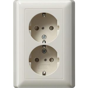 2-voudig wandcontactdoos met randaarde Safety Plus + v.afd.pl. System 55 creme wit