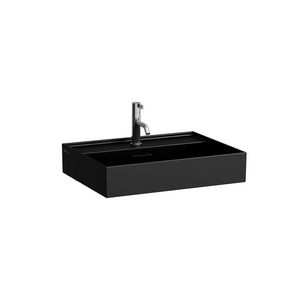 Meubelwastafel 600X460 Met Kraangat Met Overloop Black Mat