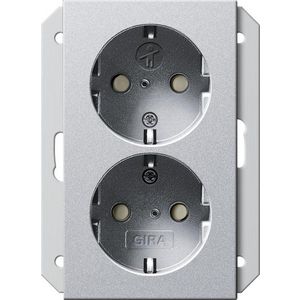 2-voudig wandcontactdoos met randaarde Safety Plus v. IB-doos 1,5-voudig System 55 kl.alum.