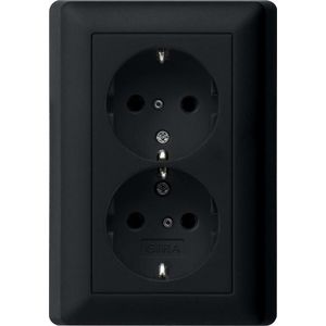 2-voudig wandcontactdoos met randaarde Safety Plus + v.afd.pl. System 55 zwart m