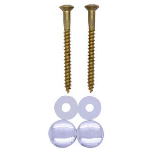 Closet bevestigingsset met 2x houtschroef DIN95 5.5x60 messing, nylon rozet en chroomkleurige afdekkap VVE=50