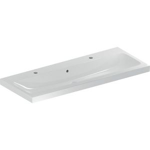 iCon Light wastafel 120x48cm 2x kraangat met overloop wit Keratect