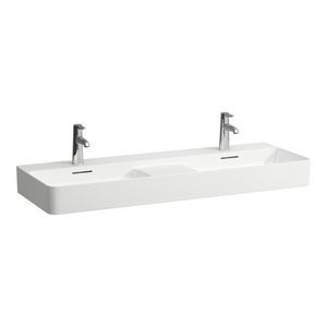 Wastafel dubbel met semi nat gedeelte VAL 120x42cm mat wit 1 kraangat LI+RS