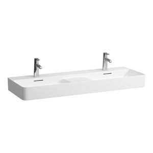 Wastafel dubbel met semi nat gedeelte VAL 120x42cm wit 1 kraangat LI+RS
