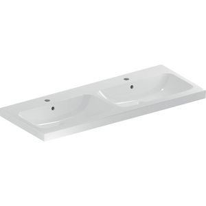 iCon Light dubbele wastafel 120x48cm met kraangat + overloop wit Keratect