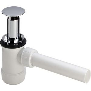 PP plugbekersifon 1.1/4"x32 wit incl. muurbuis chroom standpijp