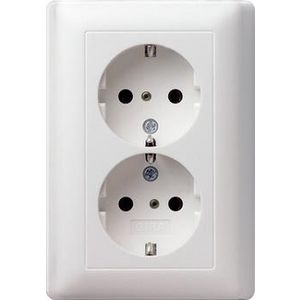 2-voudig wandcontactdoos met randaarde Safety Plus + v.afd.pl. System 55 zuiver wit