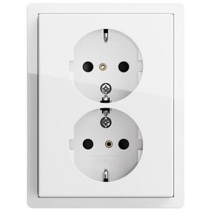 2-voudig wandcontactdoos met randaarde + Afdekraam Gira F100 zuiver wit