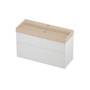 Evoli Set hardsteen Loft wastafel centraal met 1 kraangat en onderkast tbv grepen 2 laden a-symmetrisch in kader 1200x460x750mm Sand stone/matt white