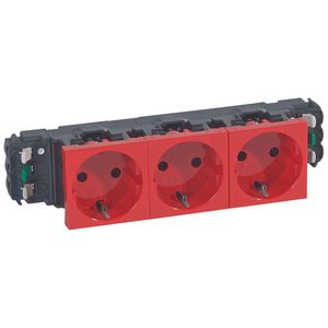 Wandcontactdoos 3voudig kv zijsteek 6 modulen rood Mosaic