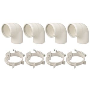 Set met 4 bochten Rolux T120 PP 80mm 90° wit incl. beugel