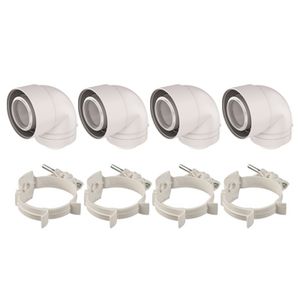 Set met 4 bochten UbiFit concentr. Push-Fit PP 87° Ø60/100mm incl. beugels