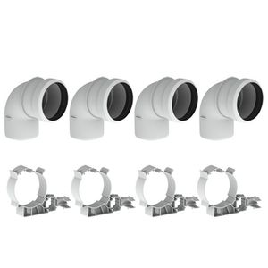 Set met 4 bochten Safe-PP 80mm 90° wit incl. beugels