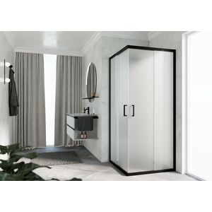 Hoekinstap (1 omkeerbaar deel) ZEPHYROS 2.0 1020-1050x2000mm Satin Glas profiel zwart