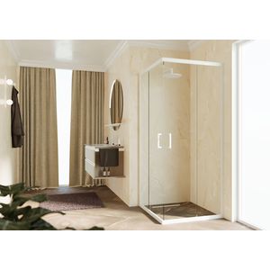 Hoekinstap (1 omkeerbaar deel) ZEPHYROS 2.0 1020-1050x2000mm helder glas profiel matwit