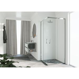 Hoekinstap (1 omkeerbaar deel) ZEPHYROS 2.0 1020-1050x2000mm helder glas profiel chroom