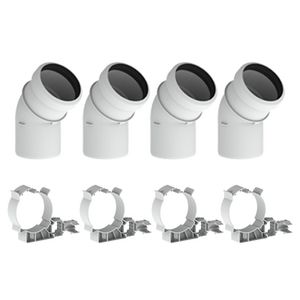 KPW-actie set a 4st. Safe-PP bocht PP 80 45° wit + beugel (400453990 / 400452203) Burgerhout
