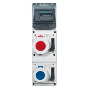 Wandcontactsdoos gesch. 230V 16A 3-polig IP55 P17 vergrend.