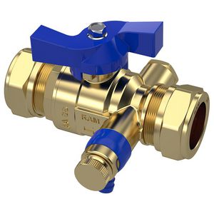 Kogelkraan S28 22x22mm knel DN20 met aftap