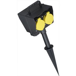 Tuincontactdoos 2x 230V RA IP44 zwart / geel 2m