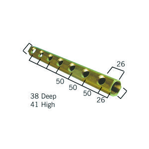 Verdeler 1" 1/2" aansl. 3/8" ontlucht 1" 9x1/2"x3/8