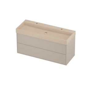 Evoli Set hardsteen Loft wastafel centraal met 2 kraangaten en onderkast tbv grepen 2 laden symmetrisch in kader 1200x460x620mm Sand stone/Soft linen