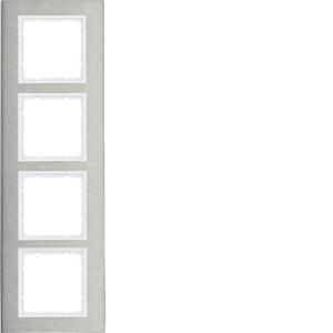 Afdekraam 4-v vert. berker B.7 geborsteld edelstaal/polarwit