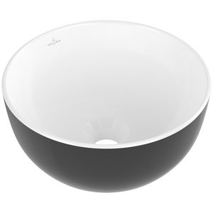 Opzetwaskom rond ARTIS Ø325mm kleur buitenzijde Coal Black binnenzijde wit zonder overloop