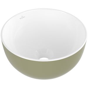Opzetwaskom rond ARTIS Ø325mm kleur buitenzijde Sage green (groen) binnenzijde wit zonder overloop