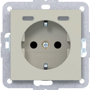 SCHUKO-wandcontactdoos USB-C Safety Plus A.x/C.x pebble mat